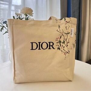 🌸Tote Bag Beige Flower Linen Logo CD Limited Novelty🌸